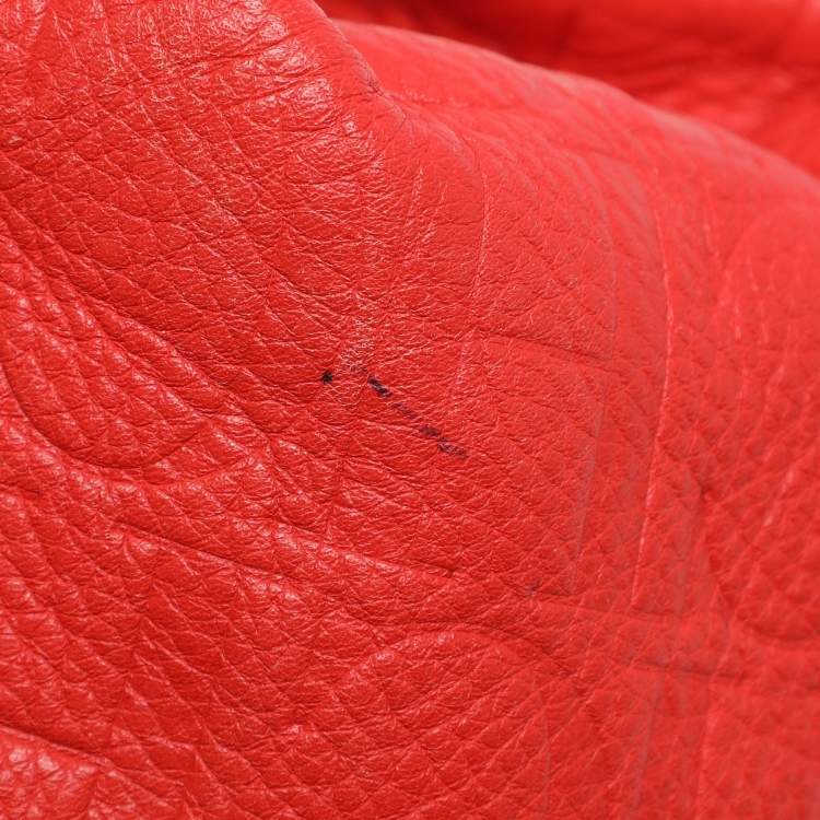 Pre Owned CH Carolina Herrera Red Monogram Embossed Leather Chain Handle Tote