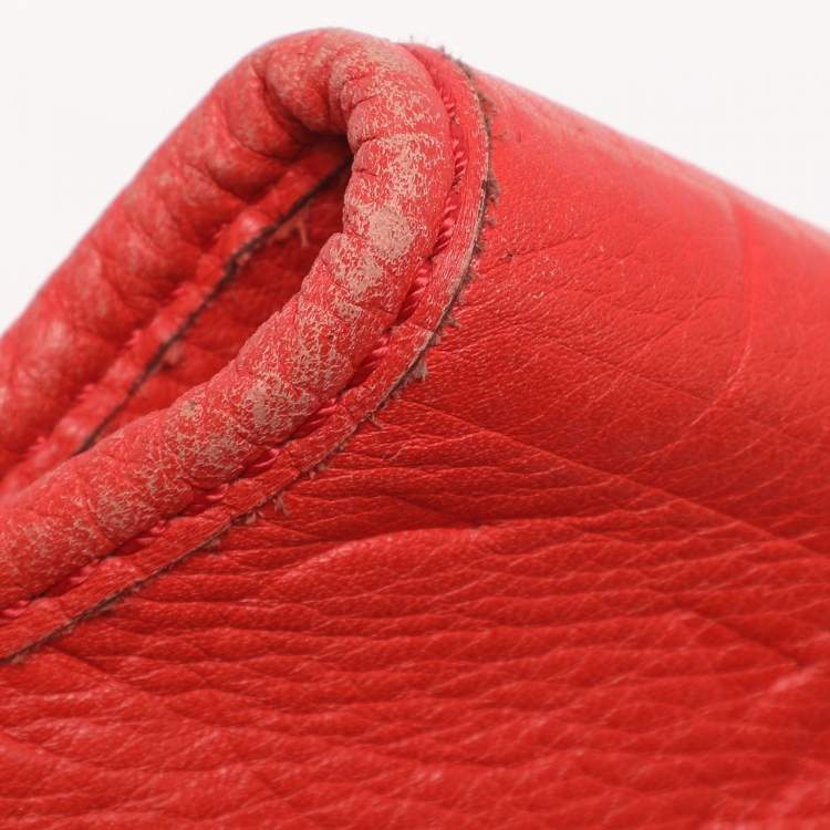 Pre Owned CH Carolina Herrera Red Monogram Embossed Leather Chain Handle Tote