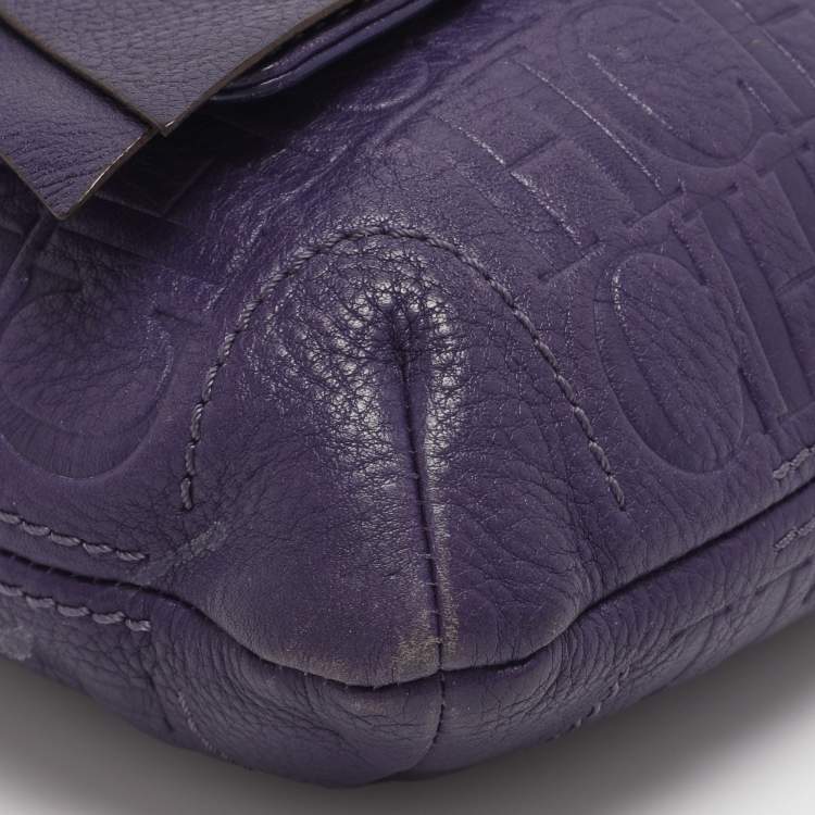 Pre Owned CH Carolina Herrera Purple Monogram Embossed Leather Audrey Shoulder Bag