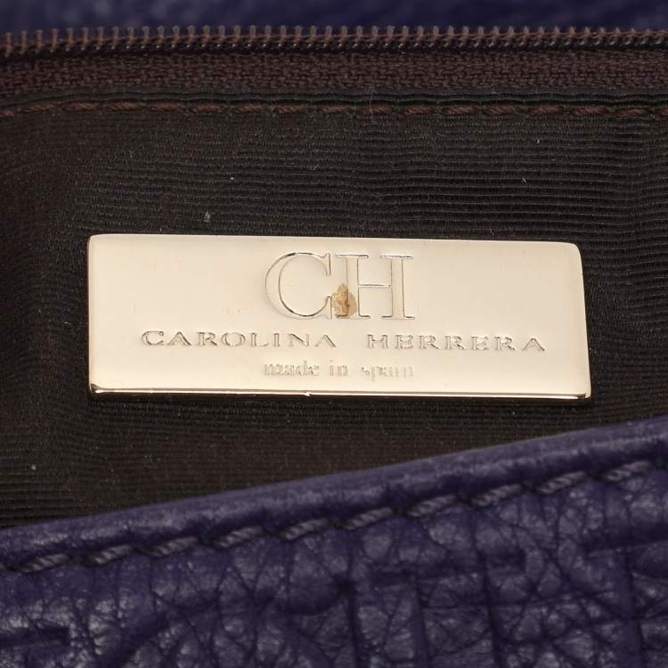 Pre Owned CH Carolina Herrera Purple Monogram Embossed Leather Audrey Shoulder Bag