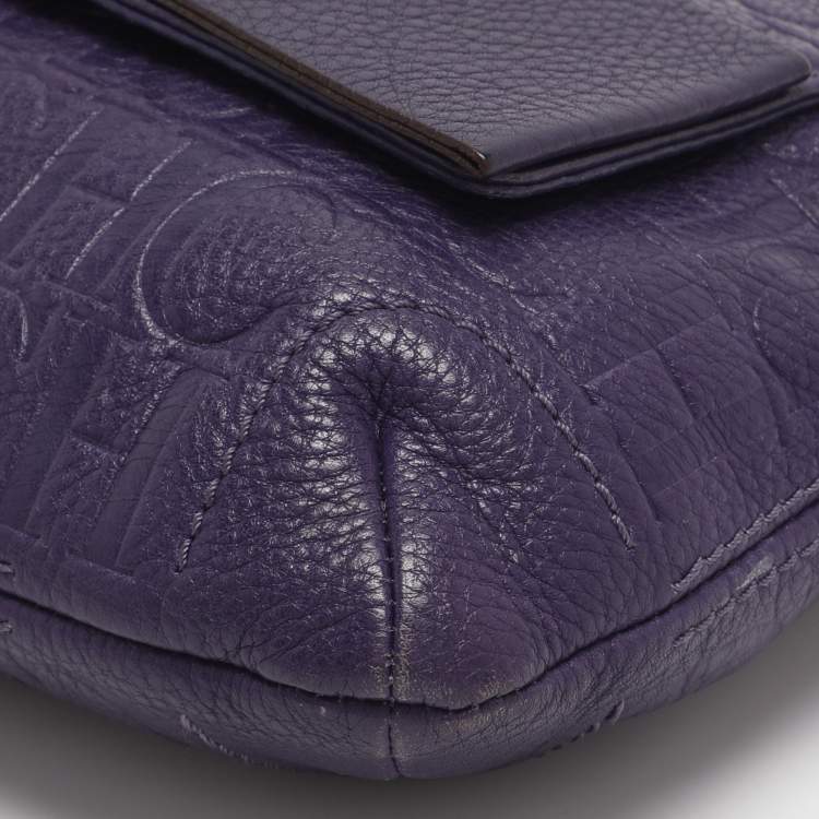 Pre Owned CH Carolina Herrera Purple Monogram Embossed Leather Audrey Shoulder Bag