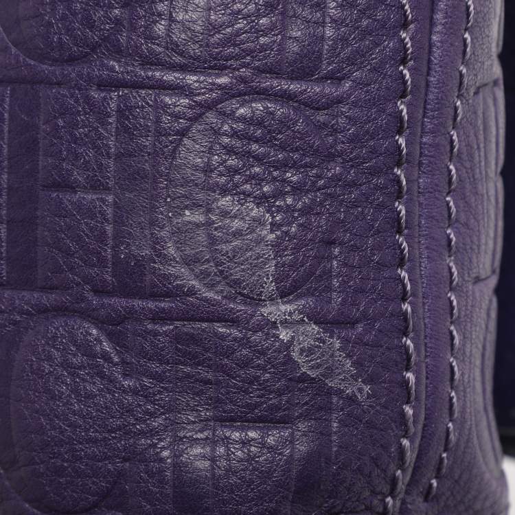 Pre Owned CH Carolina Herrera Purple Monogram Embossed Leather Audrey Shoulder Bag