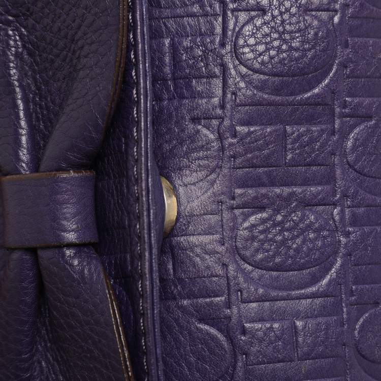 Pre Owned CH Carolina Herrera Purple Monogram Embossed Leather Audrey Shoulder Bag
