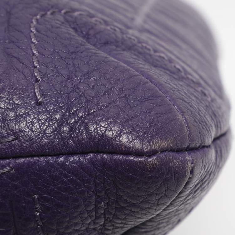 Pre Owned CH Carolina Herrera Purple Monogram Embossed Leather Audrey Shoulder Bag