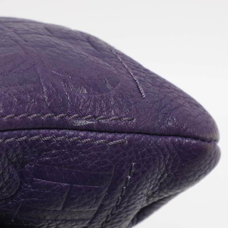 Pre Owned CH Carolina Herrera Purple Monogram Embossed Leather Audrey Shoulder Bag