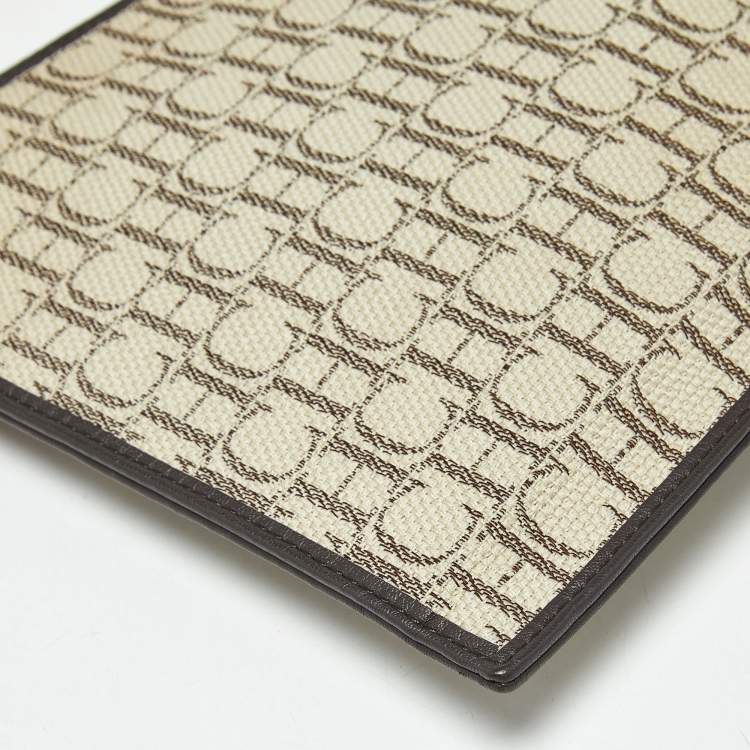 Pre Owned CH Carolina Herrera Beige/Brown Monogram Canvas Continental Pouch