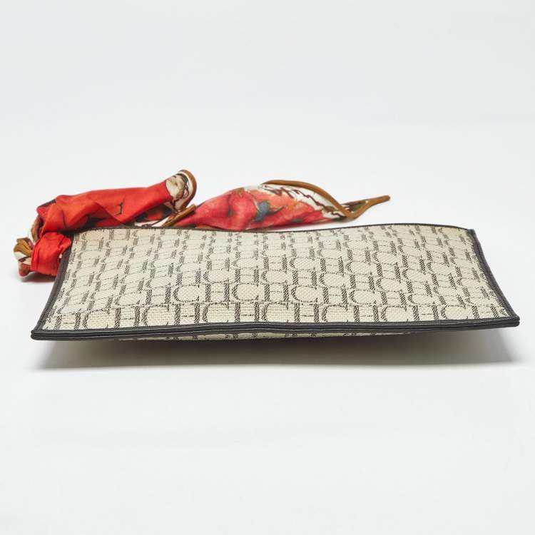 Pre Owned CH Carolina Herrera Beige/Brown Monogram Canvas Continental Pouch