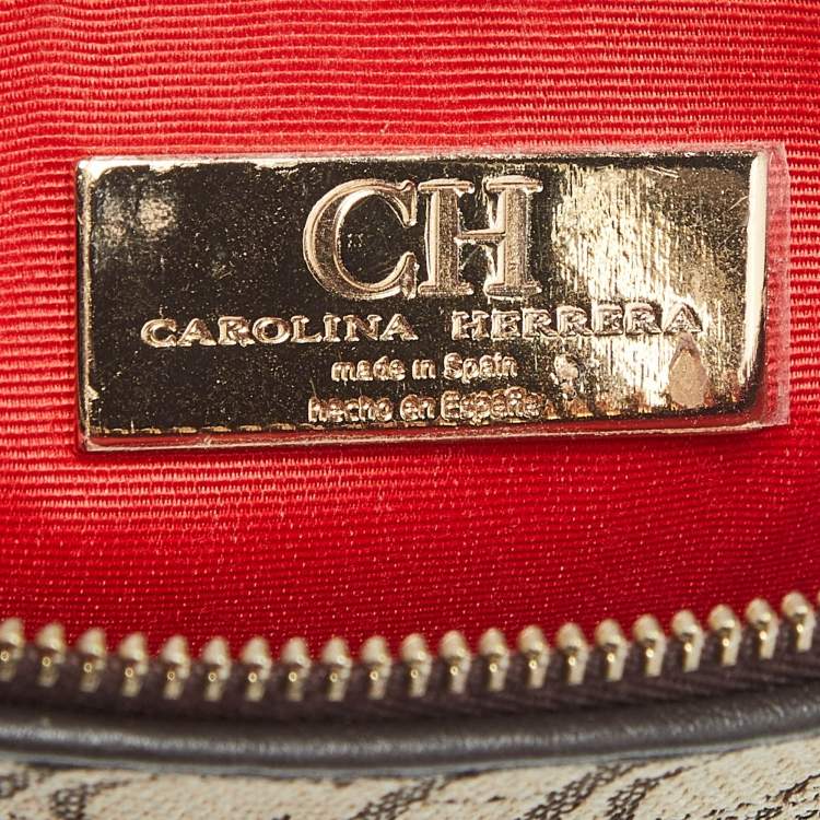 Pre Owned CH Carolina Herrera Beige/Brown Monogram Canvas Continental Pouch