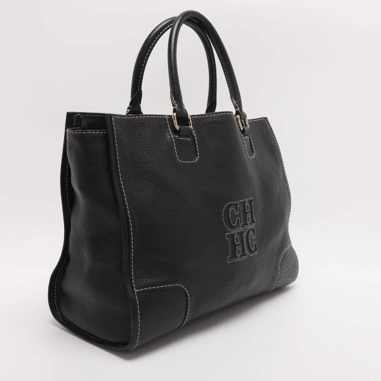 Pre Owned CH Carolina Herrera Black Leather Tote