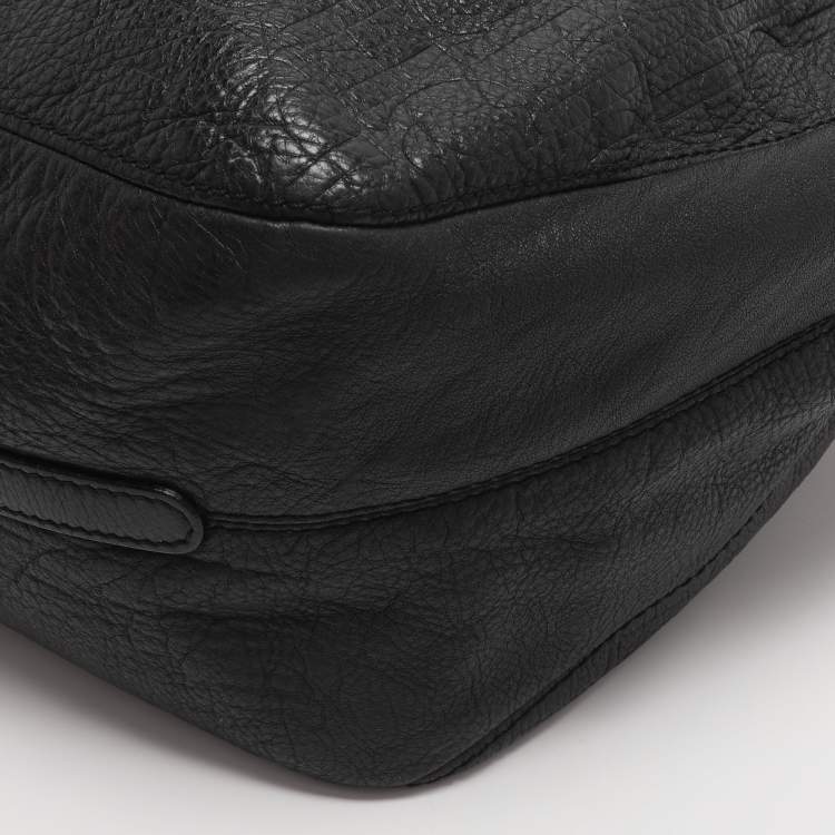 Pre Owned CH Carolina Herrera Black Monogram Embossed Leather Belt Tote