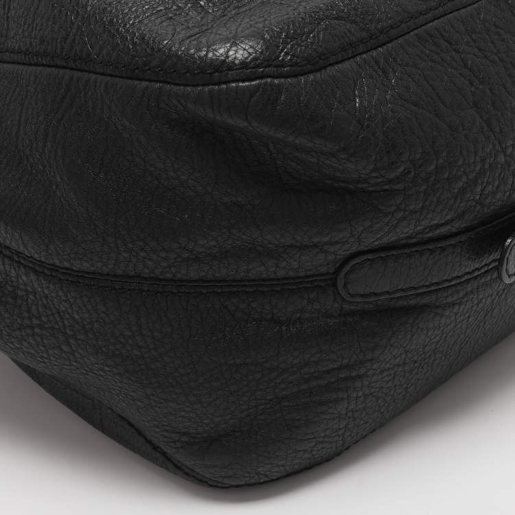 Pre Owned CH Carolina Herrera Black Monogram Embossed Leather Belt Tote