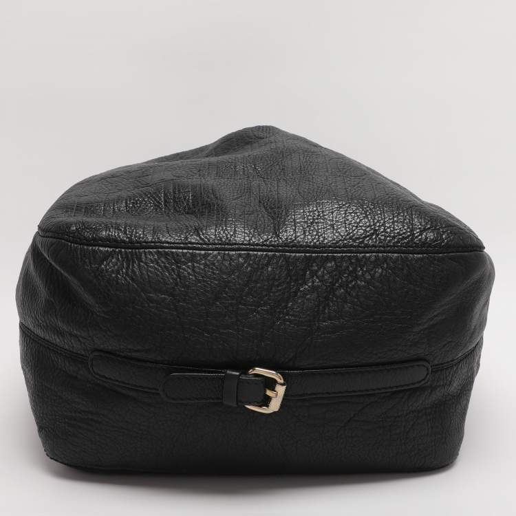 Pre Owned CH Carolina Herrera Black Monogram Embossed Leather Belt Tote