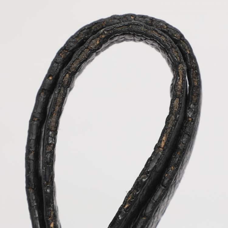 Pre Owned CH Carolina Herrera Black Monogram Embossed Leather Belt Tote