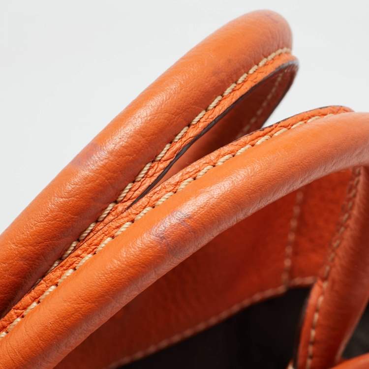 Pre Owned CH Carolina Herrera Orange Leather Front Pocket Tote