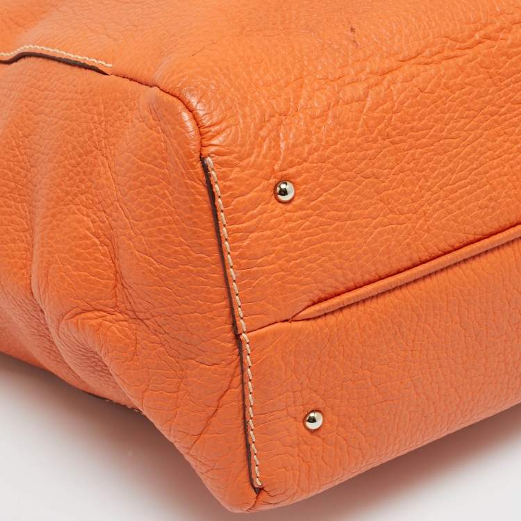 Pre Owned CH Carolina Herrera Orange Leather Front Pocket Tote