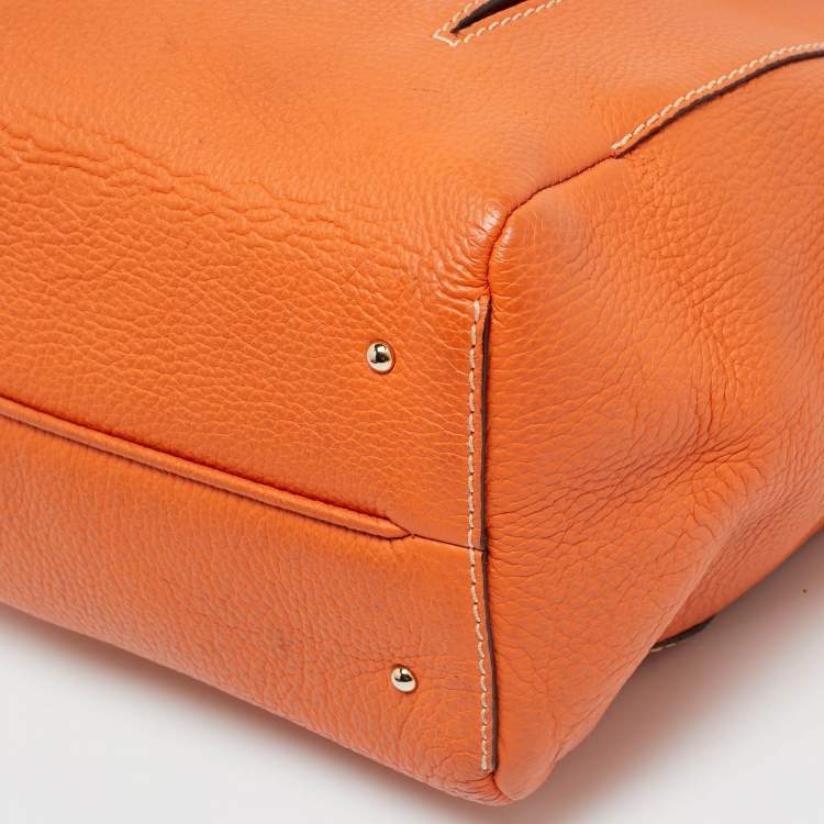 Pre Owned CH Carolina Herrera Orange Leather Front Pocket Tote