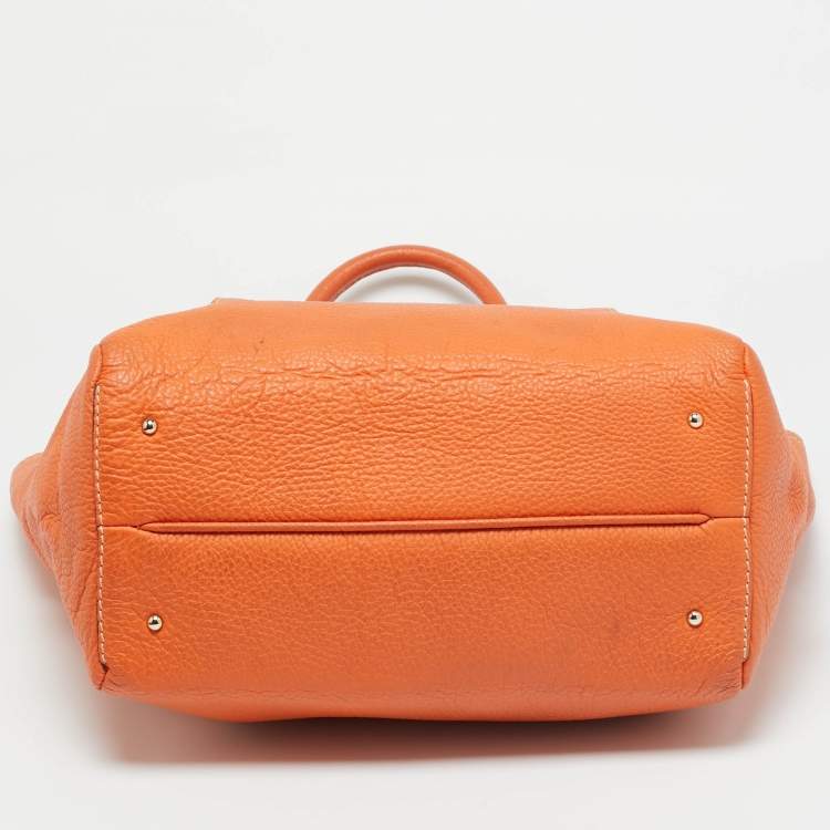 Pre Owned CH Carolina Herrera Orange Leather Front Pocket Tote