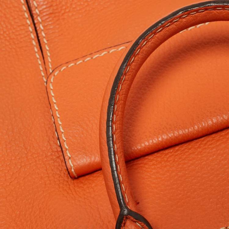 Pre Owned CH Carolina Herrera Orange Leather Front Pocket Tote