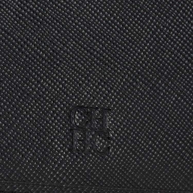 Pre Owned CH Carolina Herrera Black Leather Logo Embossed Trifold Wallet