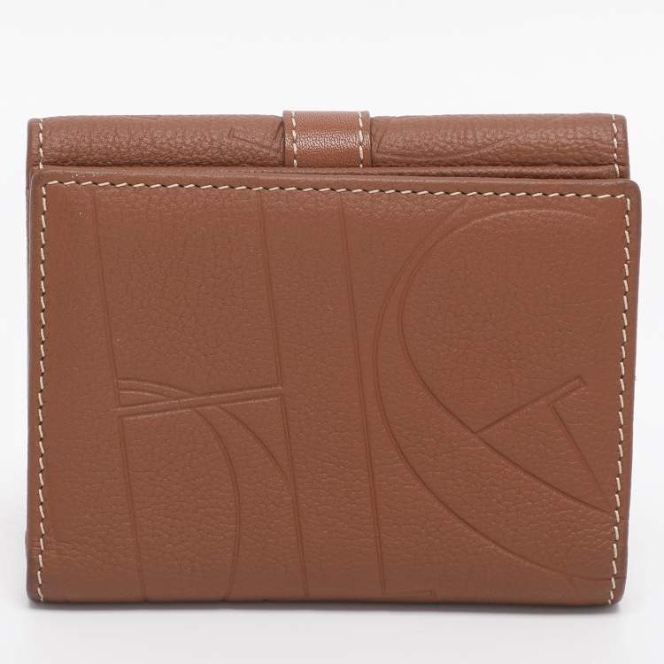 Pre Owned CH Carolina Herrera Brown Monogram Leather Matryoshka Lock Compact Wallet