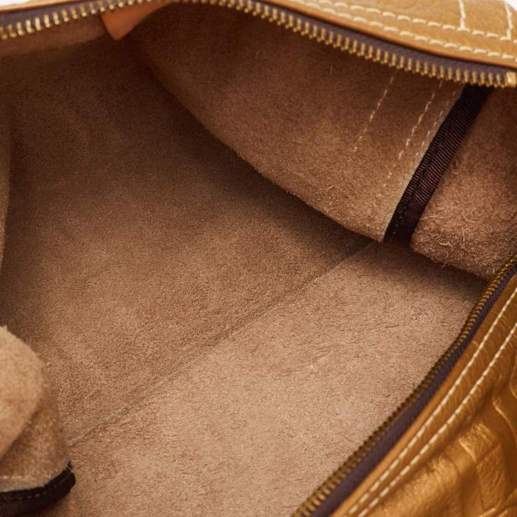 Pre Owned حقيبة بوسطن سي أتس كارولينا هيريرا أندي كبيرة جلد بنقشة مونوجرامي ذهبي معدني