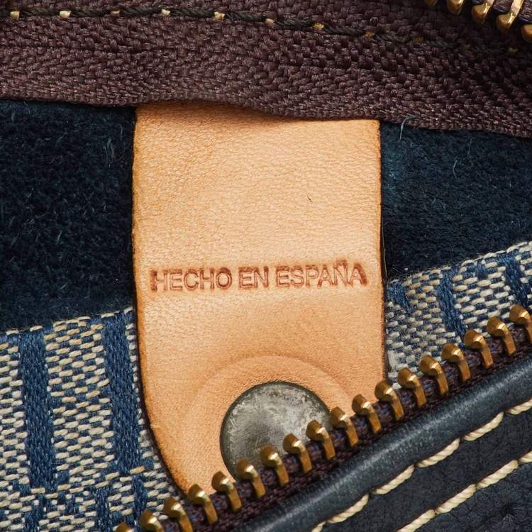 Pre Owned CH Carolina Herrera Navy Blue Monogram Embossed Leather Andy Boston Bag