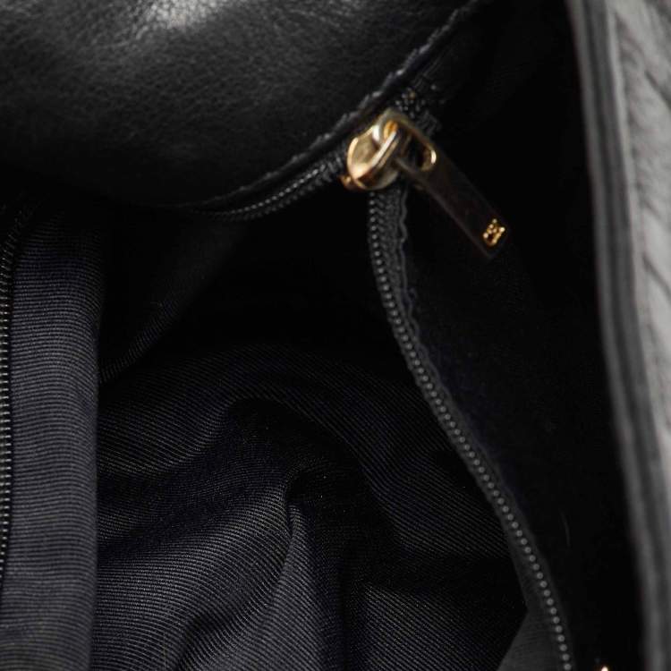 Pre Owned CH Carolina Herrera Black Monogram Embossed Leather Audrey Bow Flap Shoulder Bag