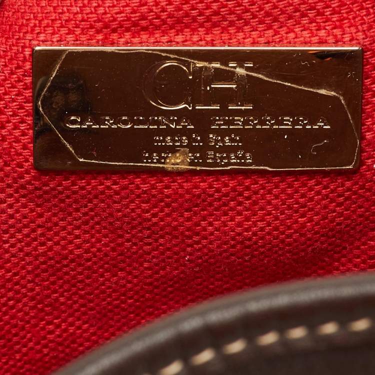 Pre Owned CH Carolina Herrera Brown/Beige Monogram Canvas and Leather Drawstring Bucket Bag