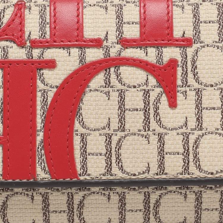 مملوكة مسبقً ا CH Carolina Herrera Beige/Red Canvas and Leather Continental Wallet