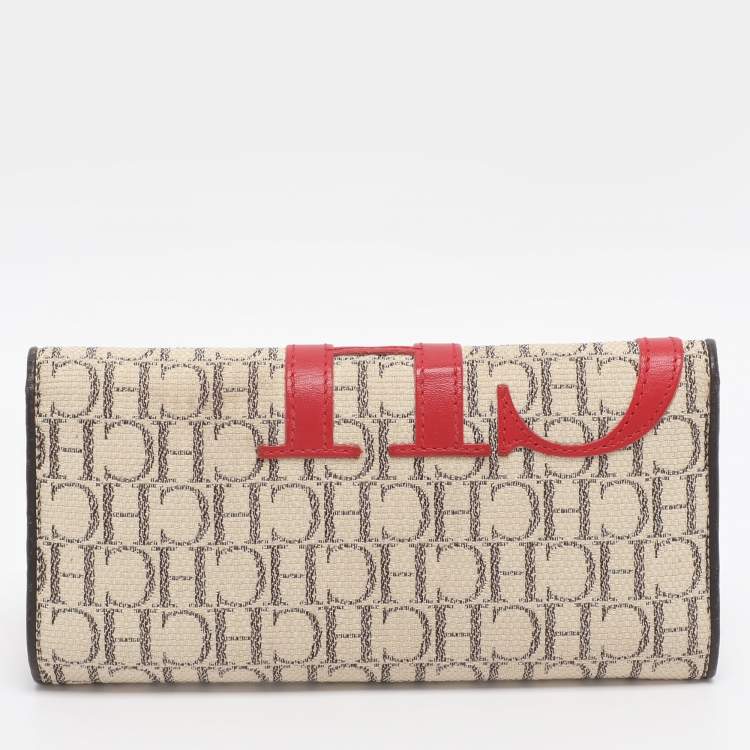 مملوكة مسبقًا CH Carolina Herrera Beige/Red Canvas and Leather Continental Wallet