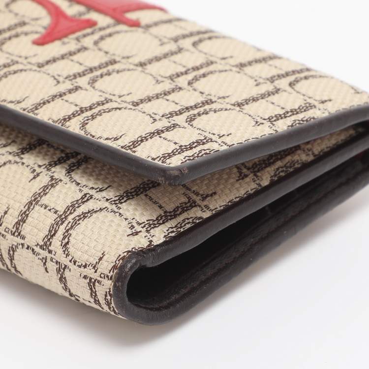 مملوكة مسبقًا CH Carolina Herrera Beige/Red Canvas and Leather Continental Wallet