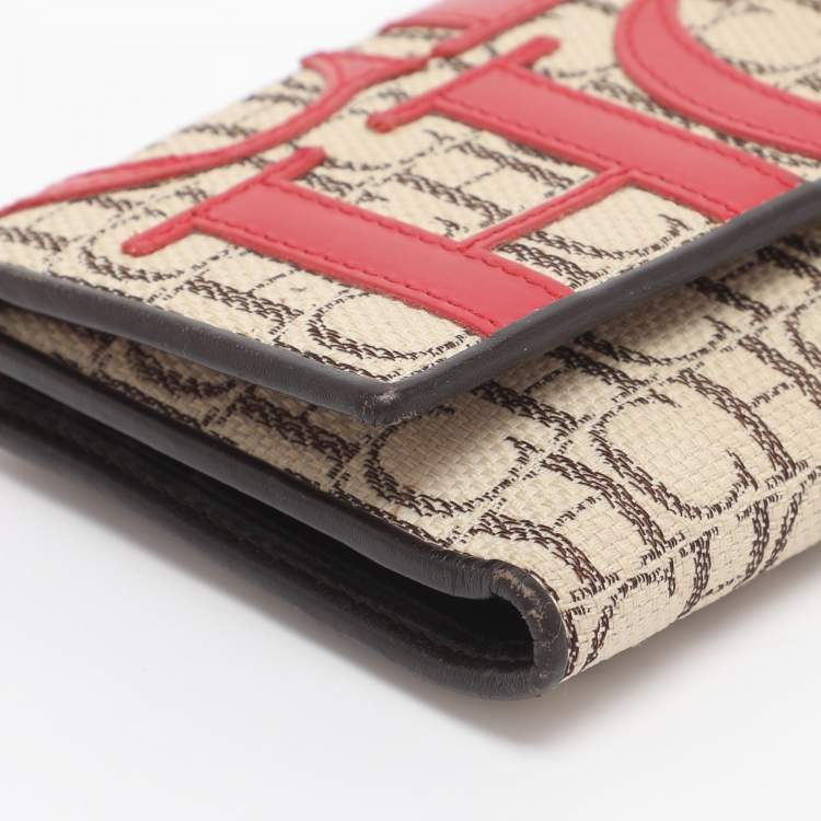 مملوكة مسبقًا CH Carolina Herrera Beige/Red Canvas and Leather Continental Wallet