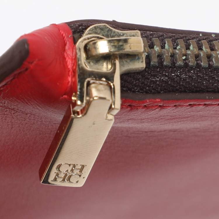 مملوكة مسبقًا CH Carolina Herrera Beige/Red Canvas and Leather Continental Wallet