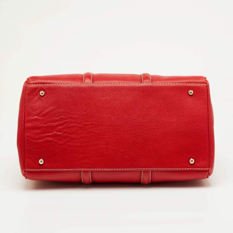 Pre Owned CH Carolina Herrera Red Grained Leather Matteo Tote