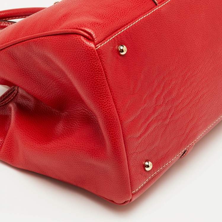 Pre Owned CH Carolina Herrera Red Grained Leather Matteo Tote