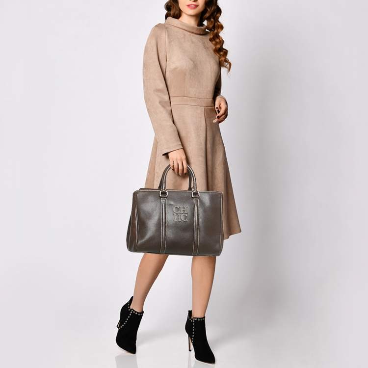 Pre Owned CH Carolina Herrera Matteo Medium Dark Brown Leather Tote