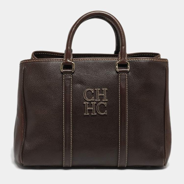 Pre Owned CH Carolina Herrera Matteo Medium Dark Brown Leather Tote