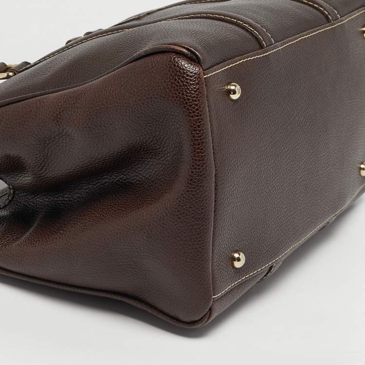 Pre Owned CH Carolina Herrera Matteo Medium Dark Brown Leather Tote