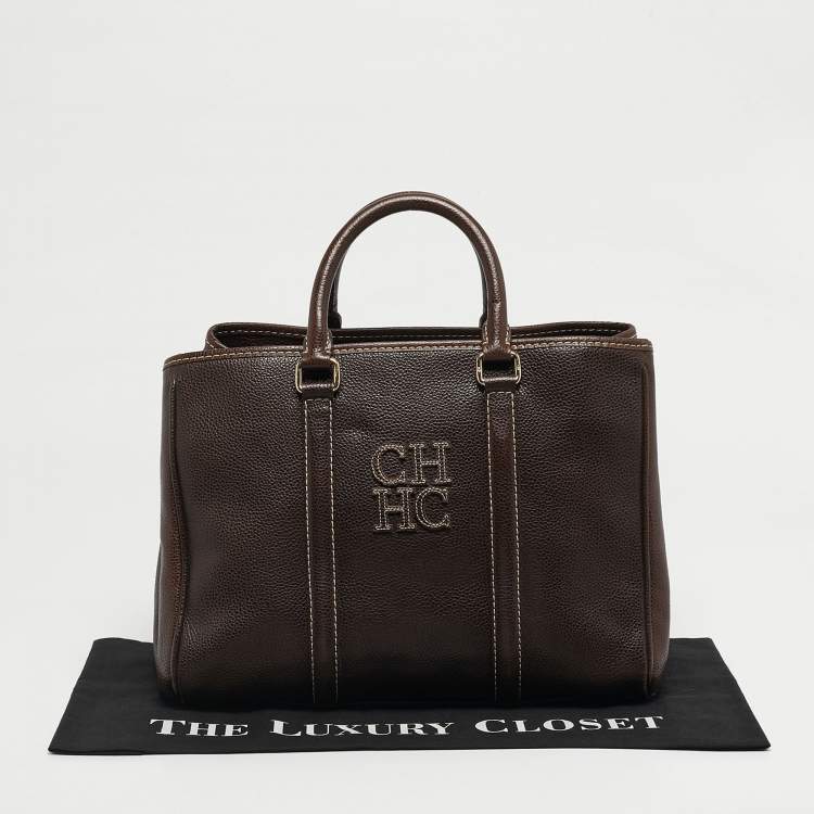 Pre Owned CH Carolina Herrera Matteo Medium Dark Brown Leather Tote