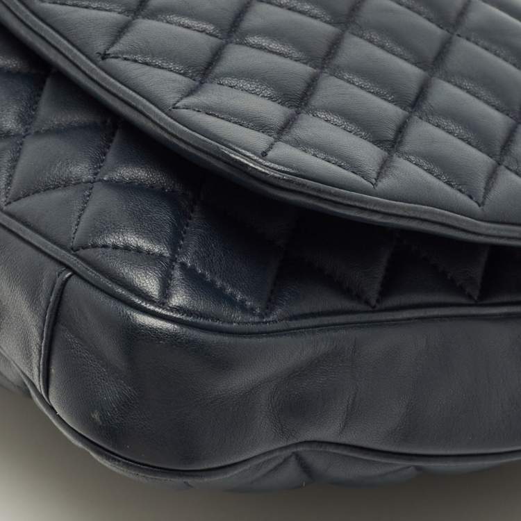 Pre Owned CH Carolina Herrera Flap Chain Navy Blue Quilted Leather Shoulder Bag