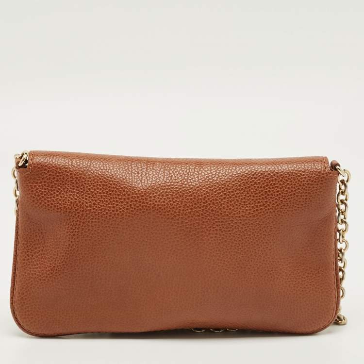 Pre Owned CH Carolina Herrera Brown Monogram Leather Crossbody Bag