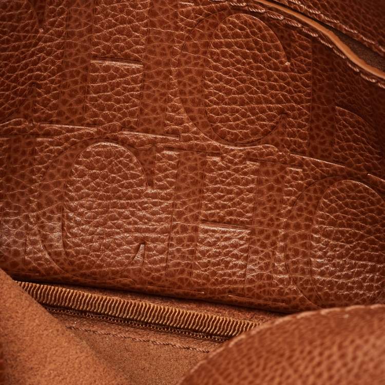 Pre Owned CH Carolina Herrera Brown Monogram Leather Crossbody Bag