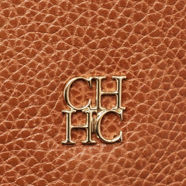Pre Owned CH Carolina Herrera Brown Monogram Leather Crossbody Bag