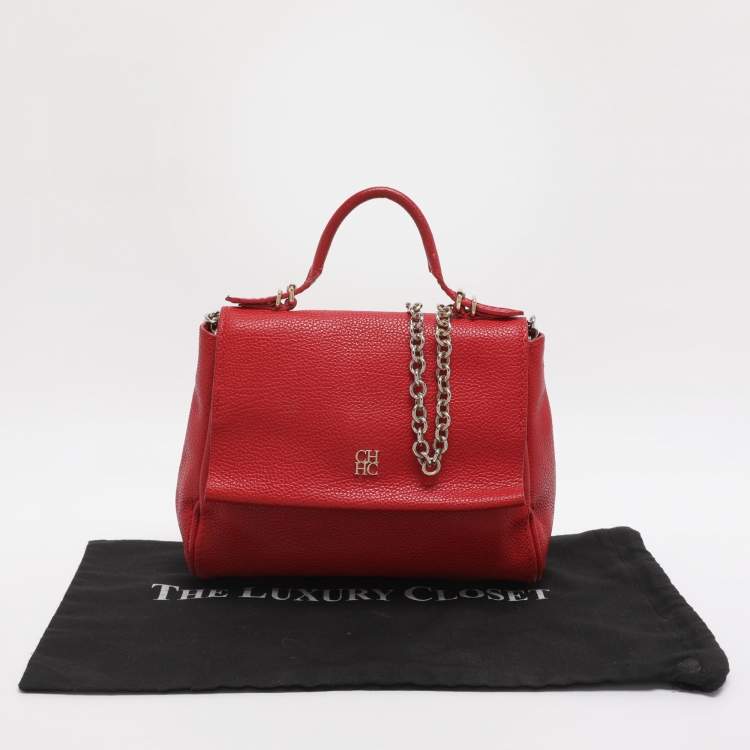 Pre Owned CH Carolina Herrera Minuetto Small Red Leather Top Handle Bag 