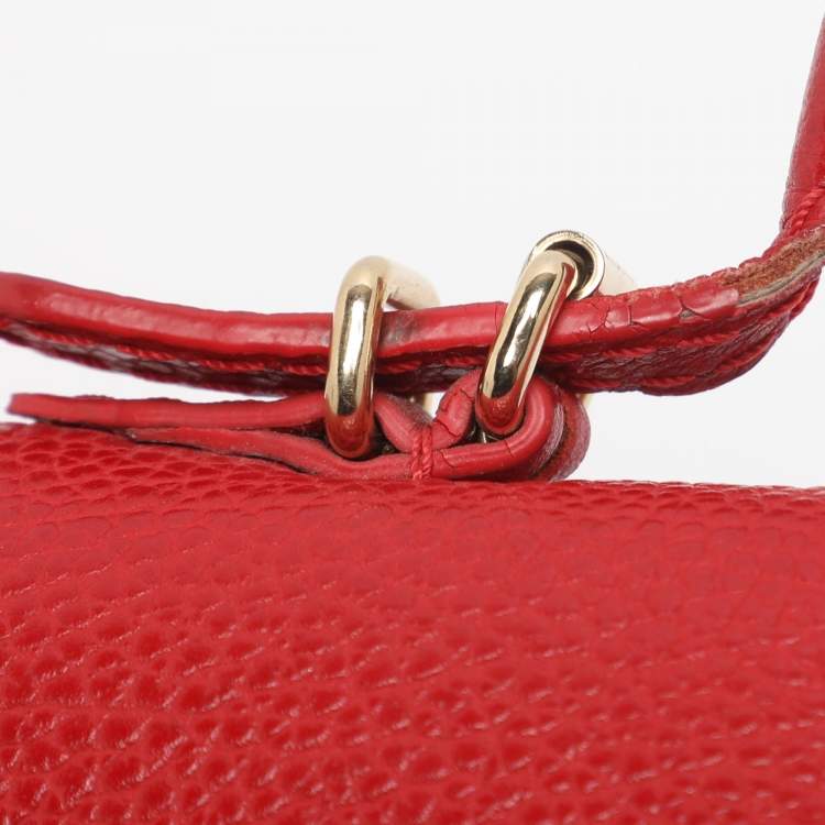 Pre Owned CH Carolina Herrera Minuetto Small Red Leather Top Handle Bag 