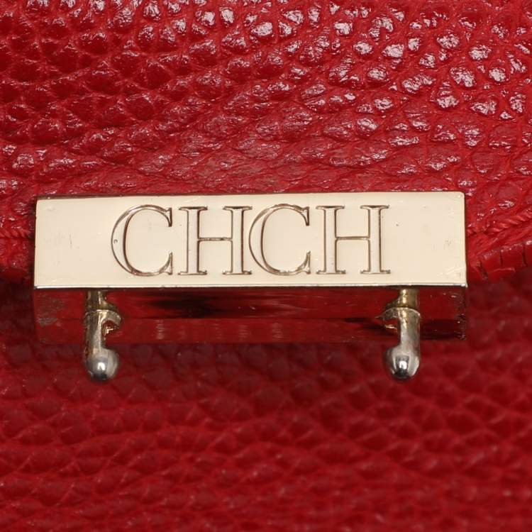 Pre Owned CH Carolina Herrera Minuetto Small Red Leather Top Handle Bag 