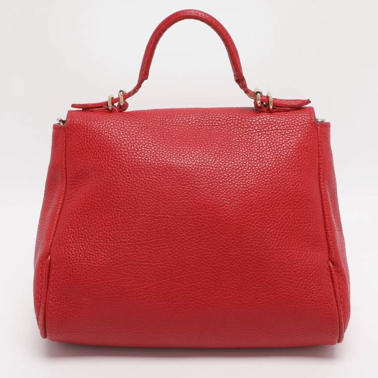 Pre Owned CH Carolina Herrera Minuetto Small Red Leather Top Handle Bag 