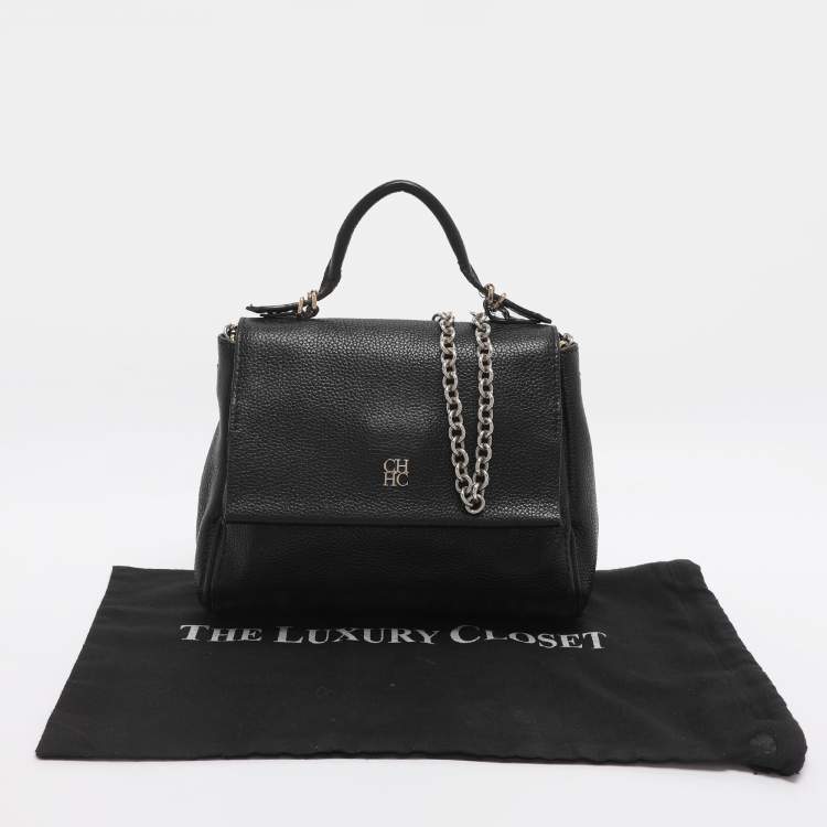 Pre Owned CH Carolina Herrera Minuetto Small Black Leather Top Handle Bag