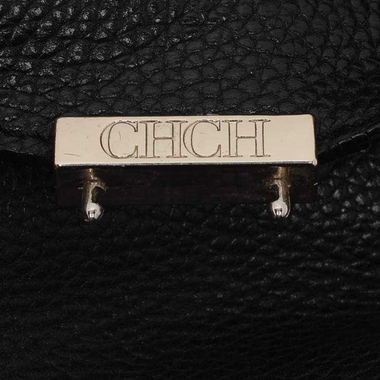 Pre Owned CH Carolina Herrera Minuetto Small Black Leather Top Handle Bag