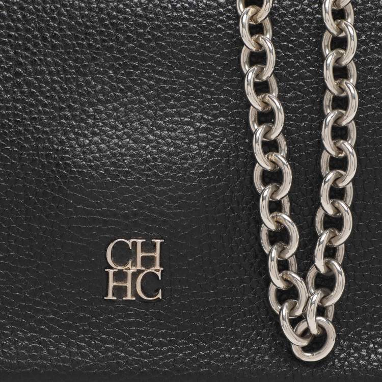 Pre Owned CH Carolina Herrera Minuetto Small Black Leather Top Handle Bag